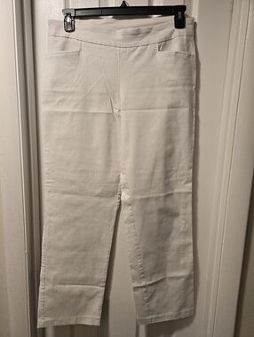 Womens Time & Tru White Stretch Pull-On Cropped Pants, Size L